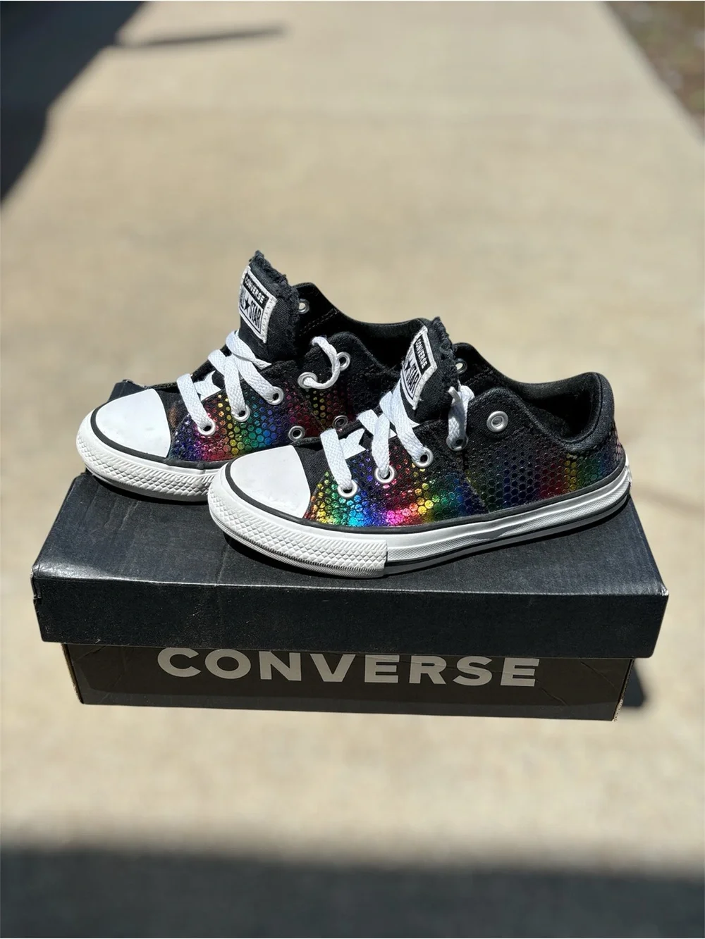 Converse Kids Low-Top Sneakers in Black with Rainbow Sequin